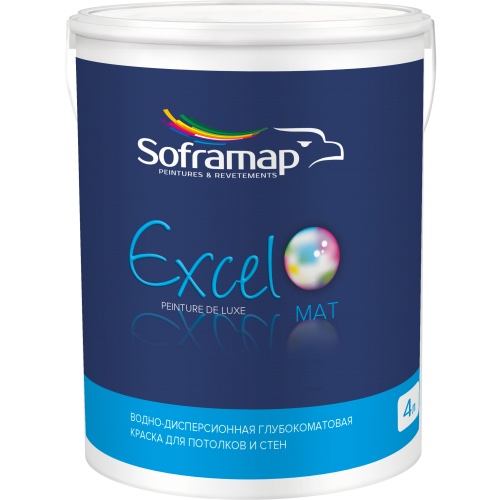 Soframap Excel Mat — интерьерная краска Эксель Мат, глубокоматовая, банка 4 л