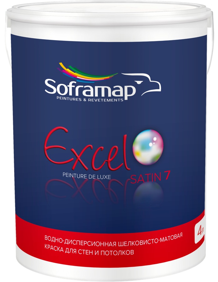 Soframap Excel Satin — интерьерная краска Эксель Сатин, шелковисто-матовая, банка 4 л